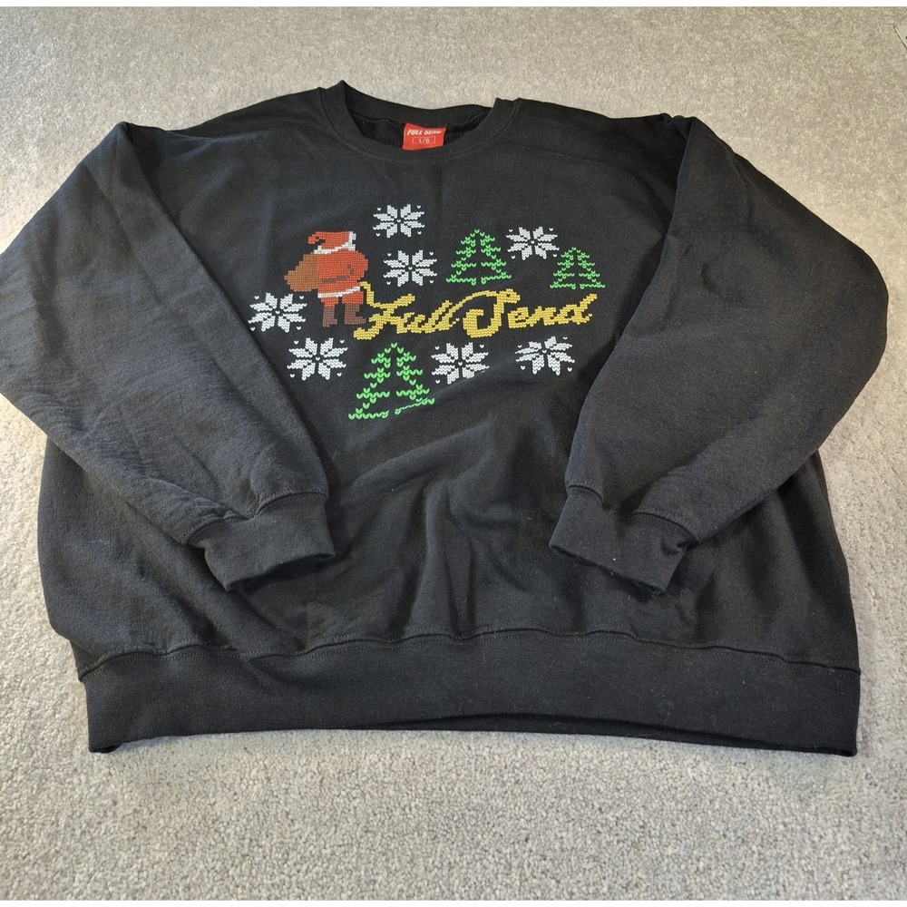 Full Send Mens Christmas Santa Snowflake Graphic Crewneck Sweatshirt Black Large